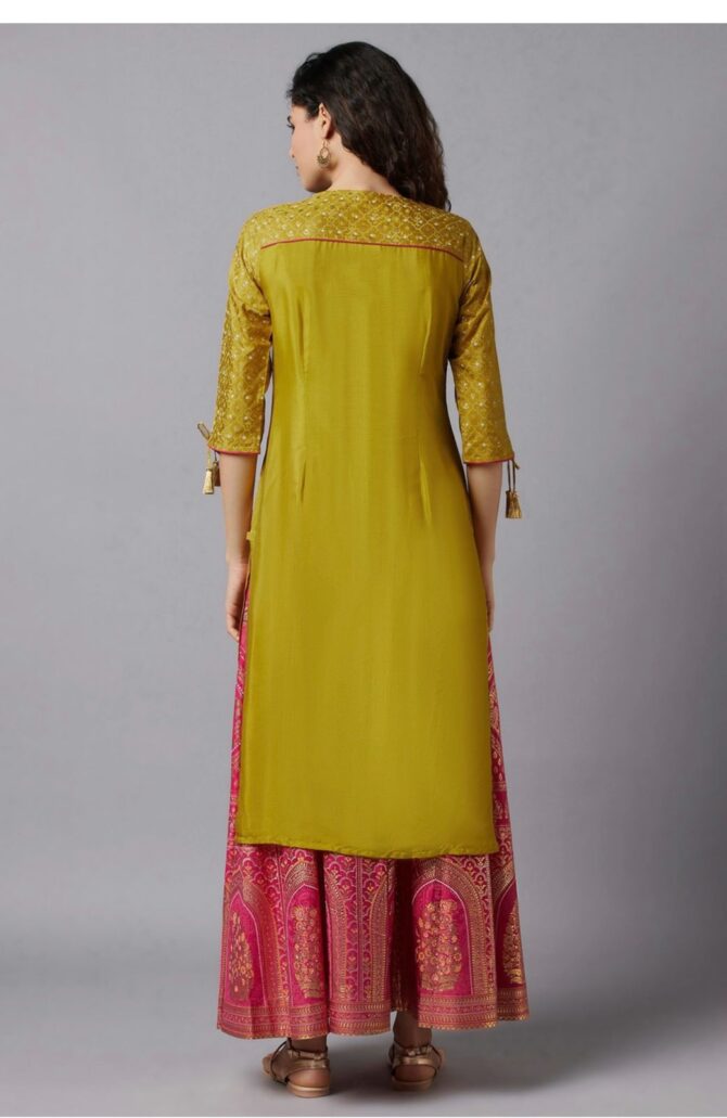 Women Printed Polyester Straight Kurta  (Yellow) - Image 4
