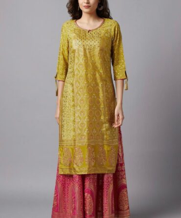 Women Printed Polyester Straight Kurta  (Yellow)