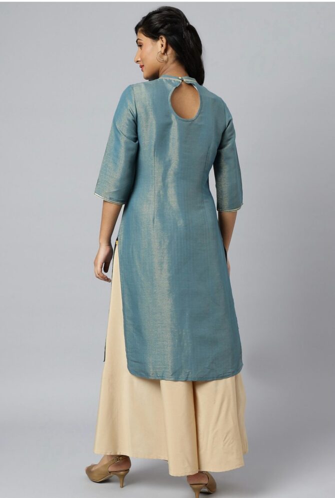 Aurelia Women Solid Viscose Rayon Straight Kurta  (Blue) - Image 3