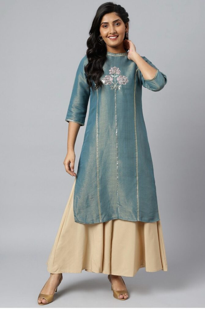 Aurelia Women Solid Viscose Rayon Straight Kurta  (Blue) - Image 4
