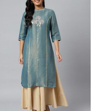 Aurelia Women Solid Viscose Rayon Straight Kurta  (Blue)
