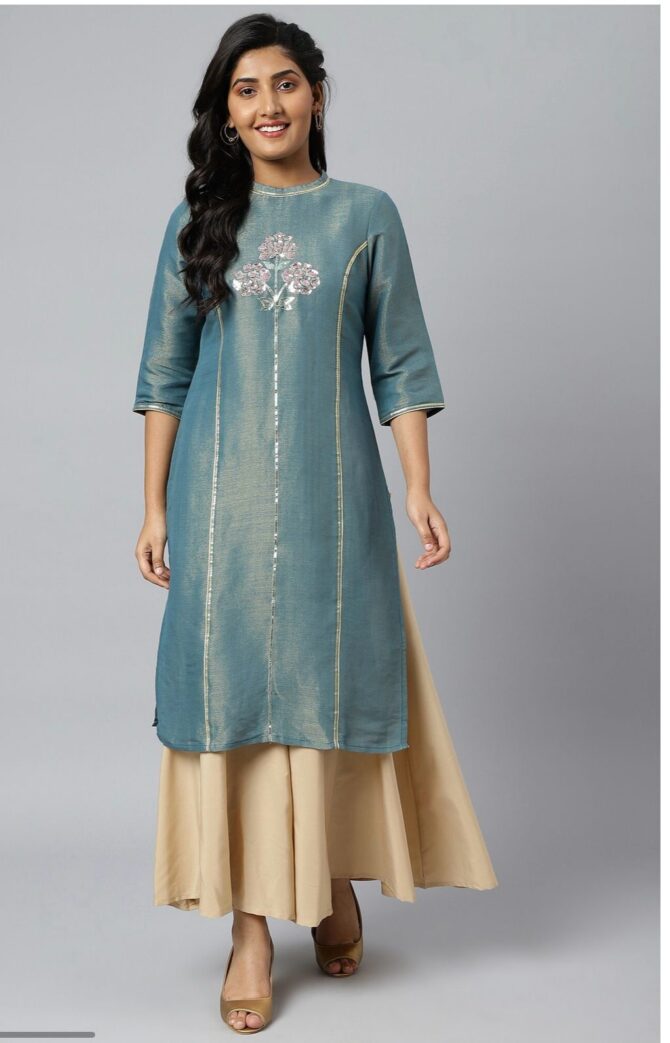 Aurelia Women Solid Viscose Rayon Straight Kurta  (Blue)