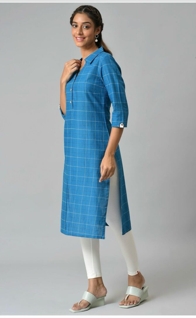 Aurelia Women Printed Pure Cotton Straight Kurta  (Blue) - Image 3