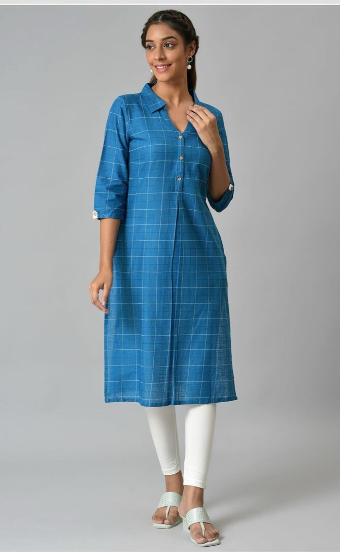 Aurelia Women Printed Pure Cotton Straight Kurta  (Blue) - Image 2