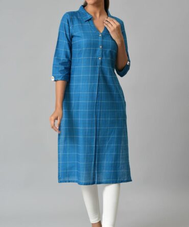 Aurelia Women Printed Pure Cotton Straight Kurta  (Blue)