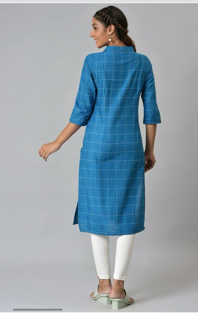 Aurelia Women Printed Pure Cotton Straight Kurta  (Blue) - Image 4