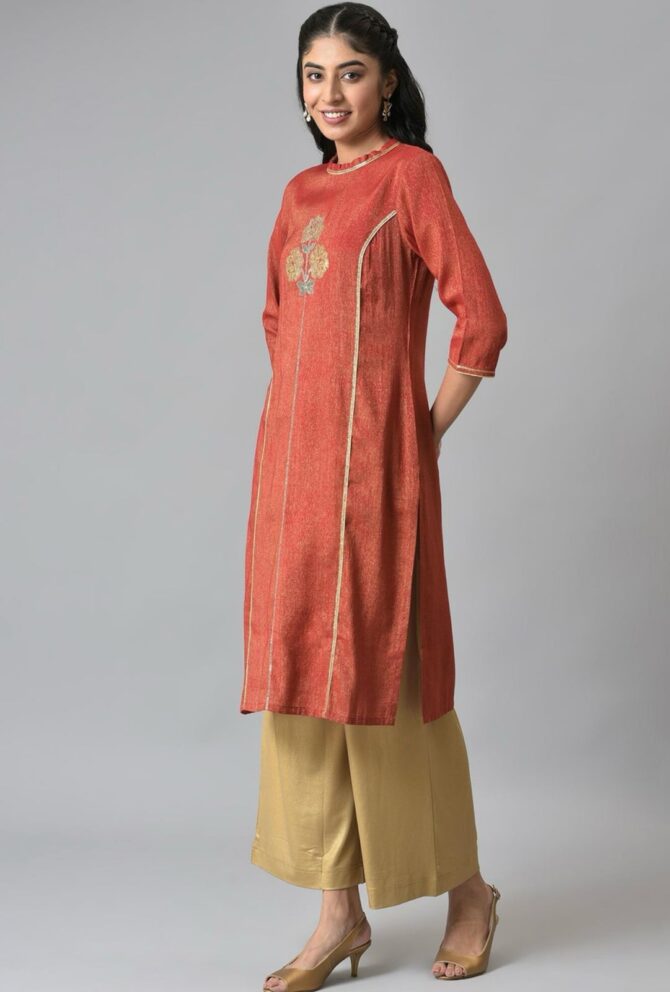 Aurelia Women Embellished Viscose Rayon Straight Kurta  (Red) - Image 3