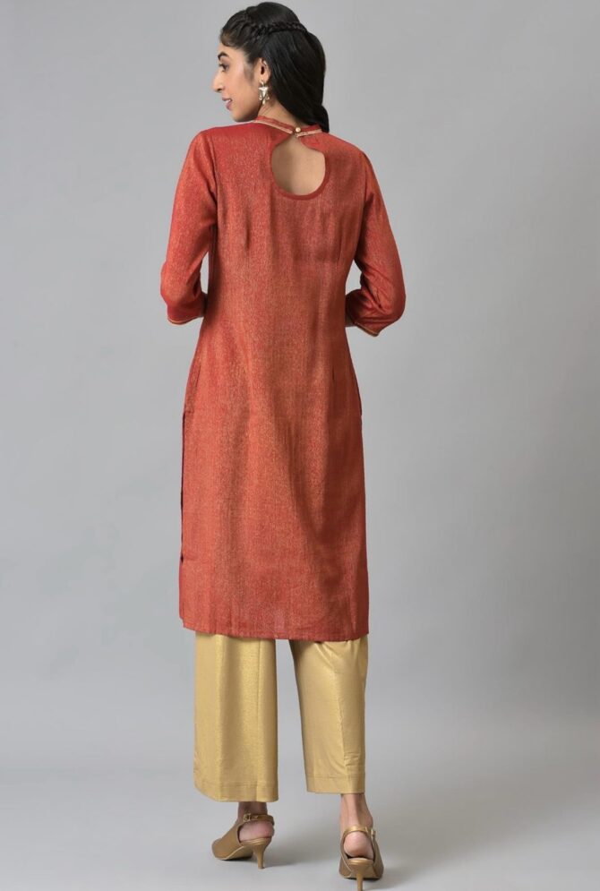 Aurelia Women Embellished Viscose Rayon Straight Kurta  (Red) - Image 4