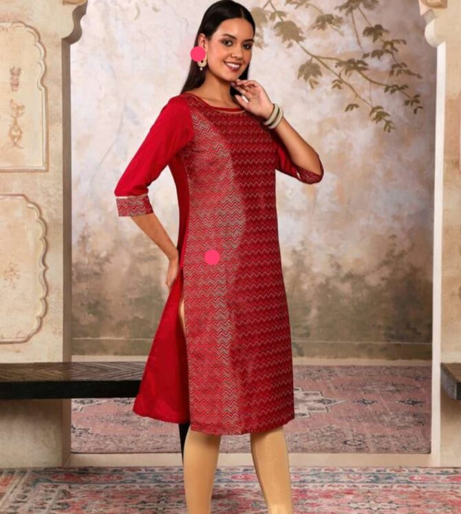 Aurelia Triangle Foil Printed Round Neck Straight Kurta - Image 5