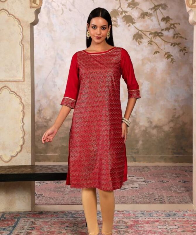 Aurelia Triangle Foil Printed Round Neck Straight Kurta