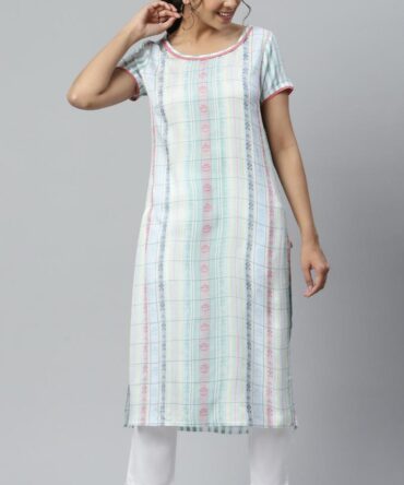 Aurelia Women Floral Print Viscose Rayon Straight Kurta  (White)