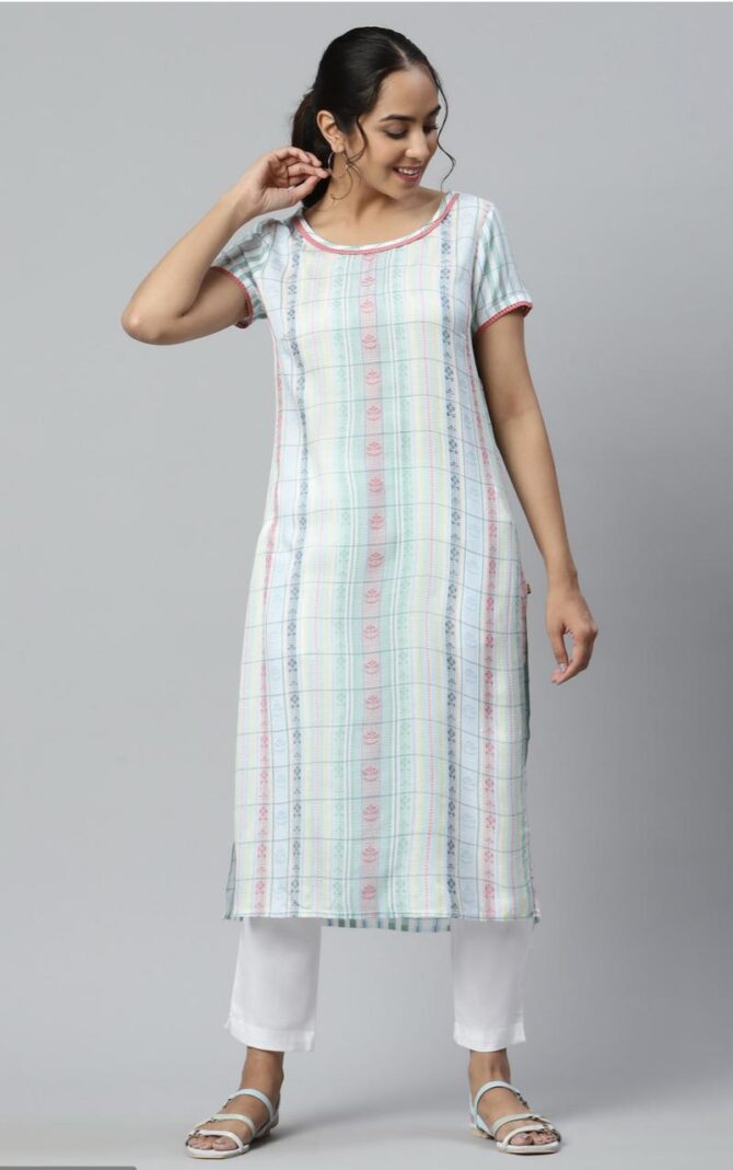 Aurelia Women Floral Print Viscose Rayon Straight Kurta  (White)