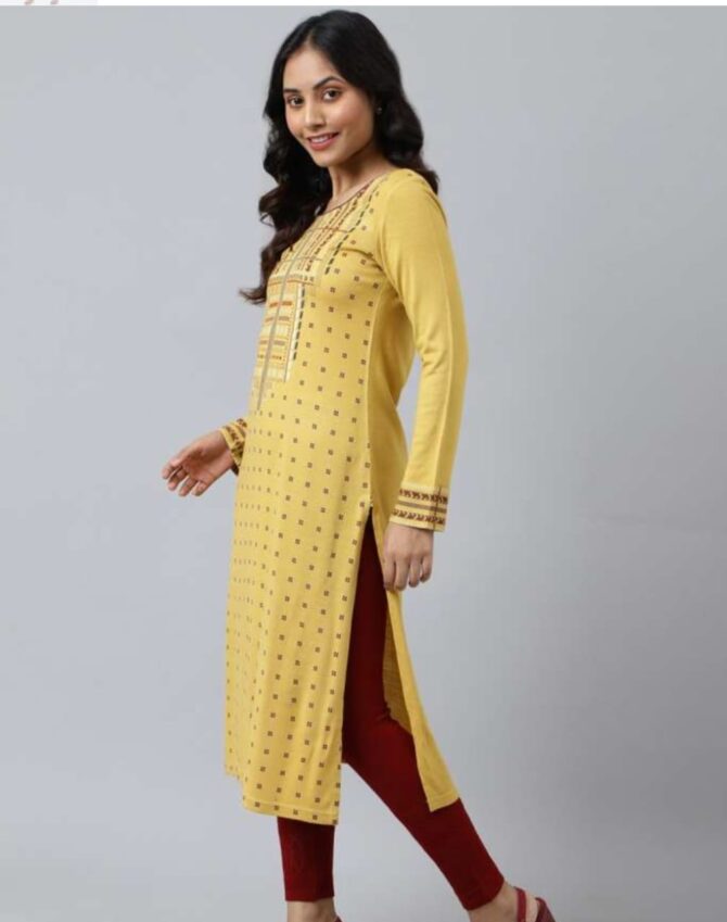 Aurelia Women Yellow Geometric Kurta - Image 4