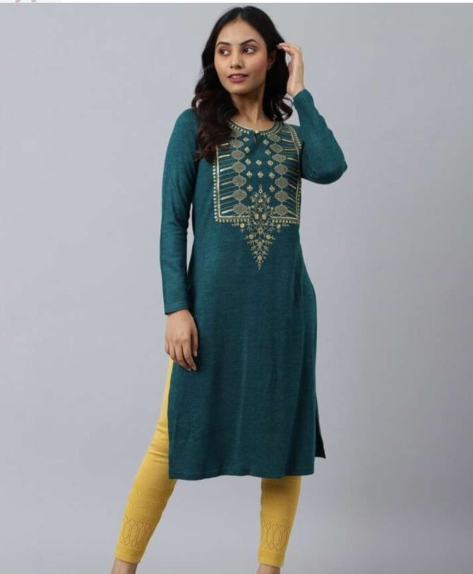 Aurelia Women Teal Yoke Design Thread Work Kurta