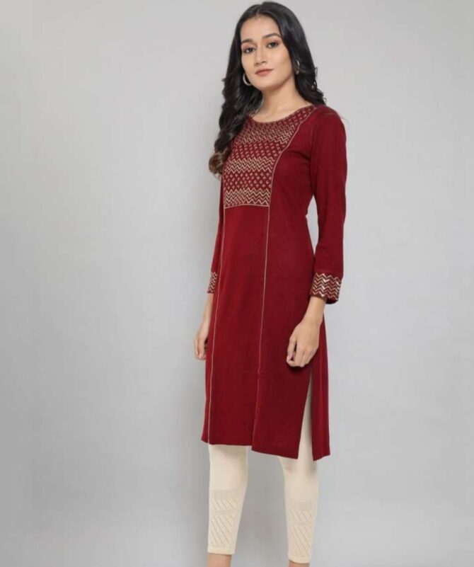 Aurelia Women Red Geometric Embroidered Thread Work Kurta - Image 2