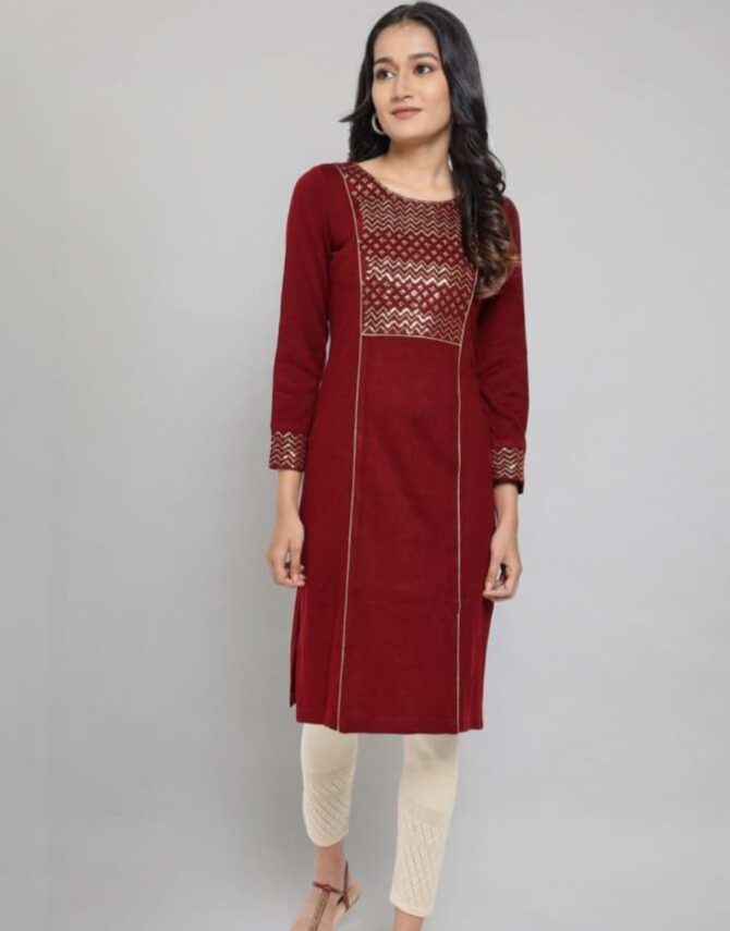 Aurelia Women Red Geometric Embroidered Thread Work Kurta