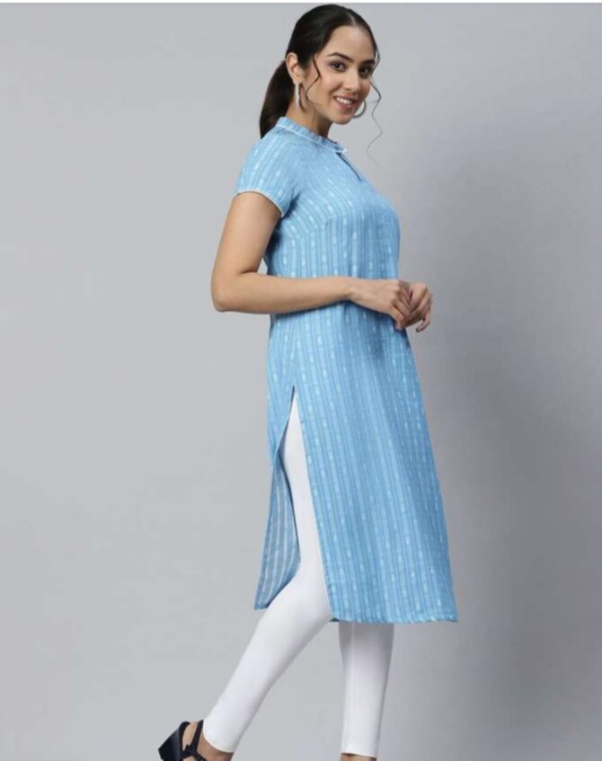Aurelia Women Striped Keyhole Neck Kurta - Image 3
