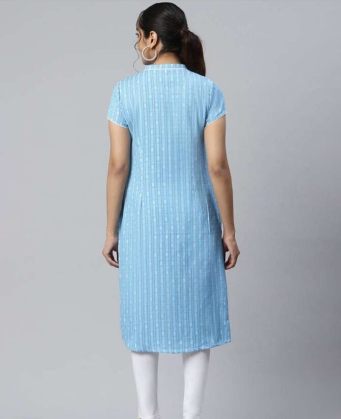 Aurelia Women Striped Keyhole Neck Kurta - Image 4