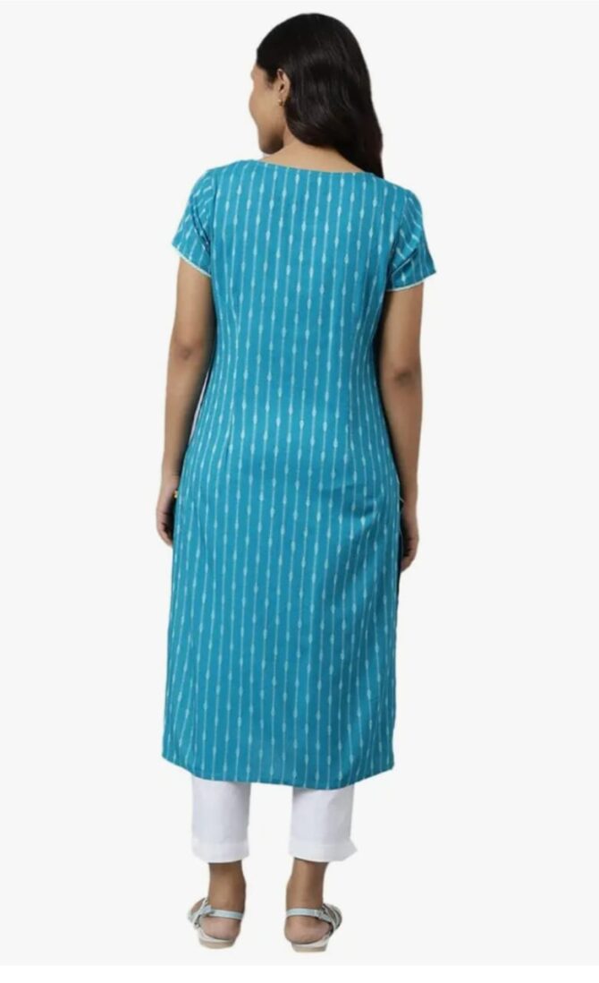 Aurelia Rayon Women Teal Dobby Geometric Yarn Dyed Straight Kurta - Image 4