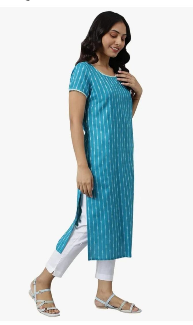 Aurelia Rayon Women Teal Dobby Geometric Yarn Dyed Straight Kurta - Image 5