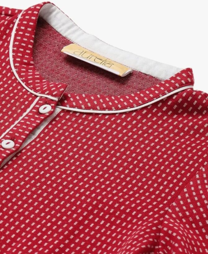 Aurelia Women Dark Red Cotton Blend Geometric Yarn Dyed Straight Kurta - Image 7