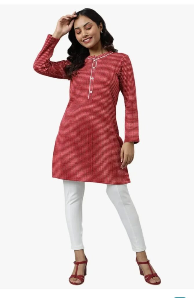 Aurelia Women Dark Red Cotton Blend Geometric Yarn Dyed Straight Kurta - Image 4