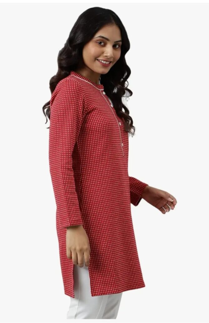 Aurelia Women Dark Red Cotton Blend Geometric Yarn Dyed Straight Kurta - Image 5