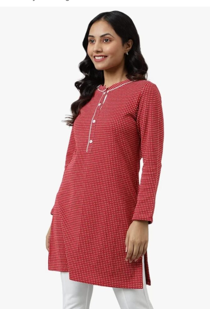 Aurelia Women Dark Red Cotton Blend Geometric Yarn Dyed Straight Kurta