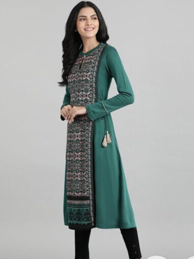 Printed Flared Kurta with Notched Collar - Image 3