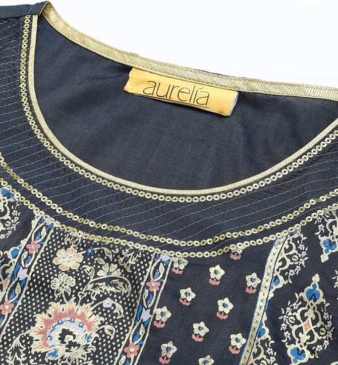 AURELIA Women Embellished Round Neck Straight Kurta - Image 4