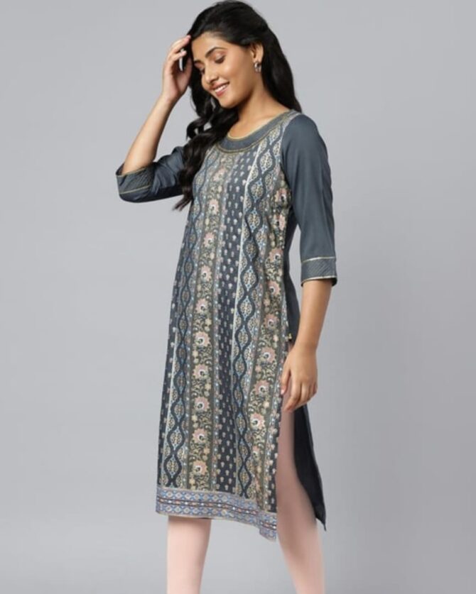 AURELIA Women Embellished Round Neck Straight Kurta - Image 2