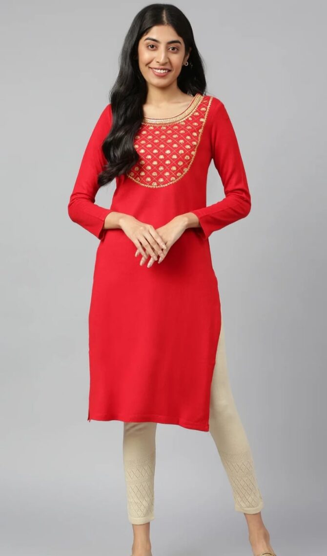 Red Winter Kurta