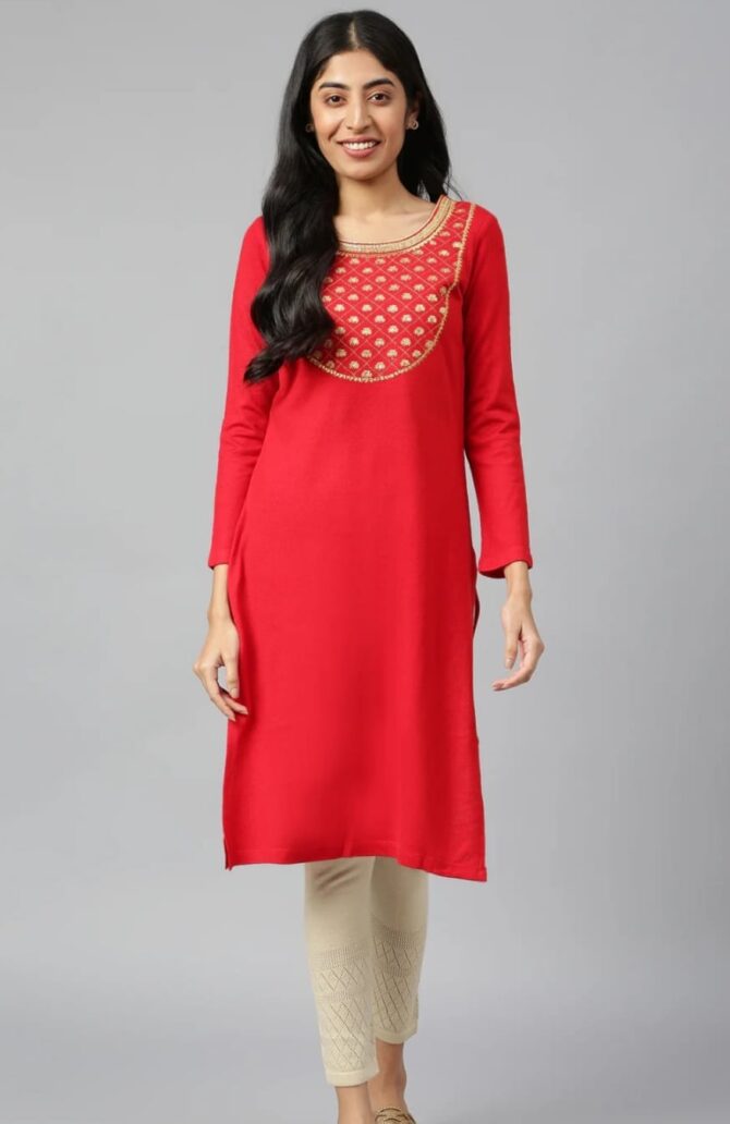 Red Winter Kurta - Image 2