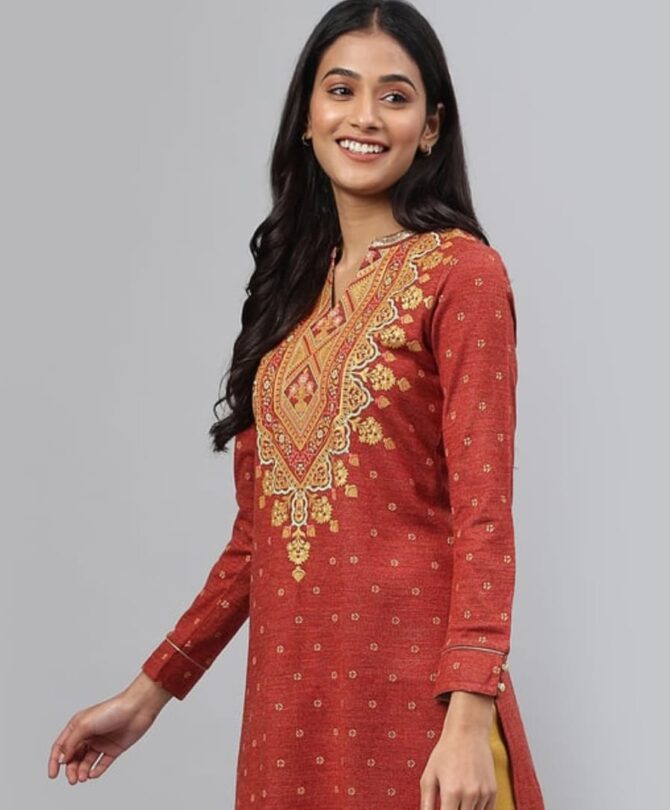 AURELIA Floral Print Knitted Straight Kurti - Image 4