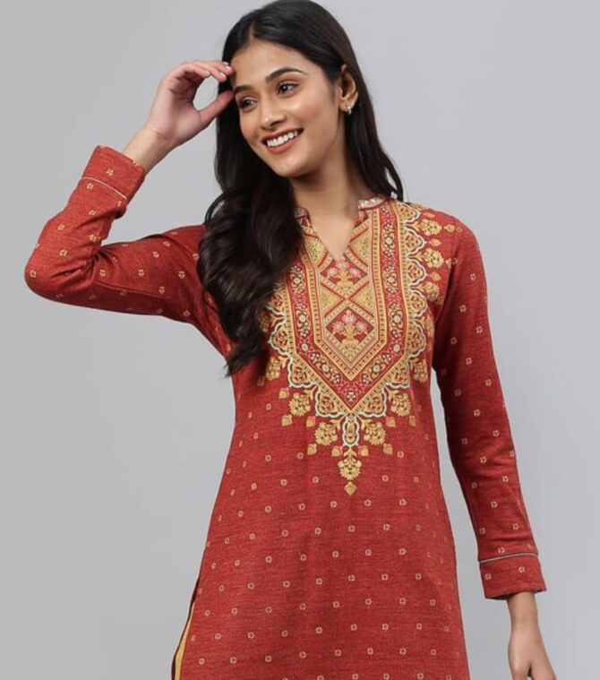 AURELIA Floral Print Knitted Straight Kurti - Image 2