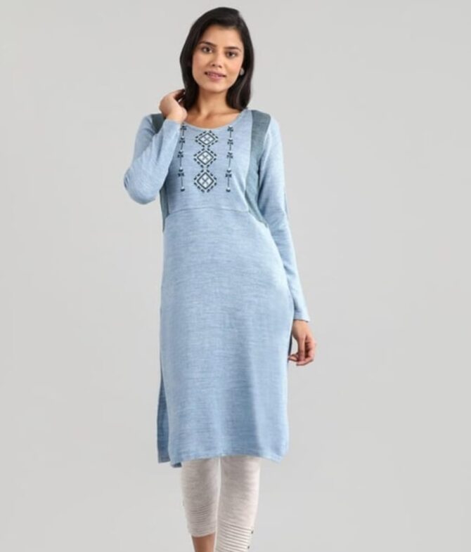 AURELIA Women Embroidered Straight Knitted Kurta jishnu - Image 2