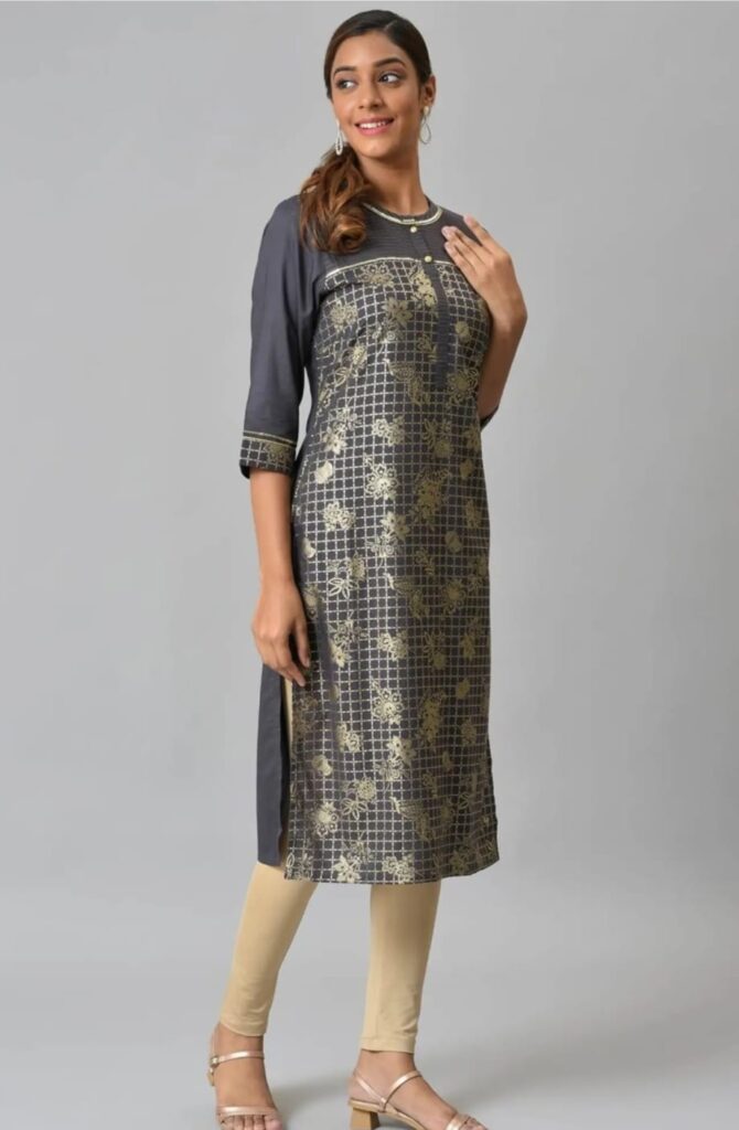 Aurelia Women Grey Festive Geometric Print Rayon Kurta