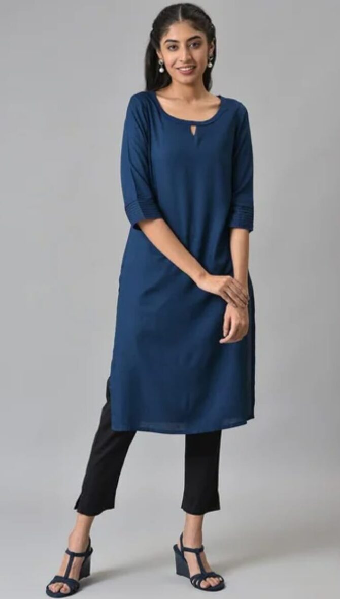 AURELIA Women Round-Neck No Darts Straight Kurta - Image 5