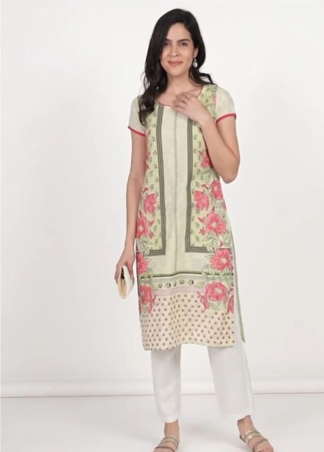 Aurelia  Women Floral Print Pure Cotton Straight Kurta  (Yellow) - Image 4