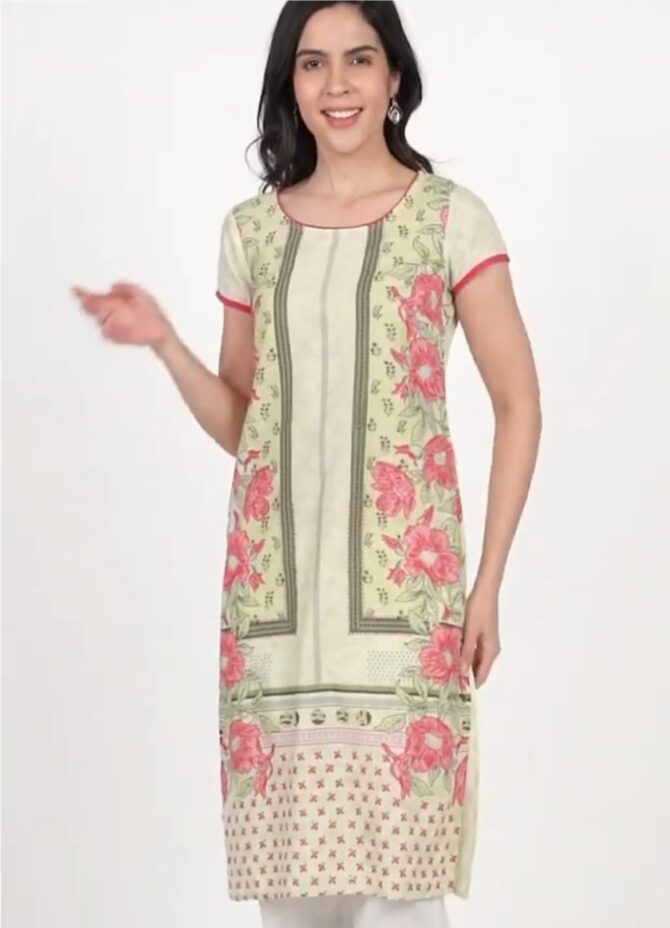 Aurelia  Women Floral Print Pure Cotton Straight Kurta  (Yellow)
