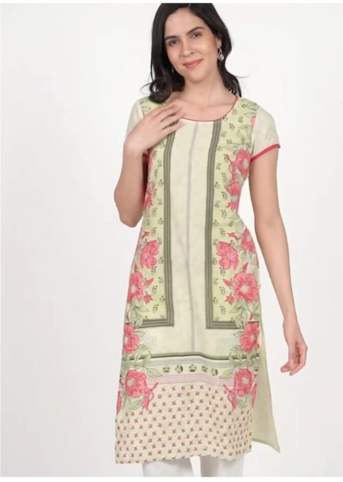 Aurelia  Women Floral Print Pure Cotton Straight Kurta  (Yellow) - Image 2