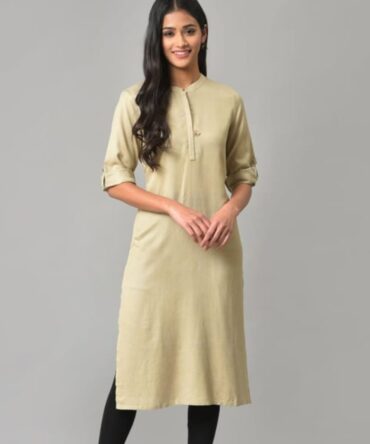 AURELIA Women Solid Band Collar Straight Kurta