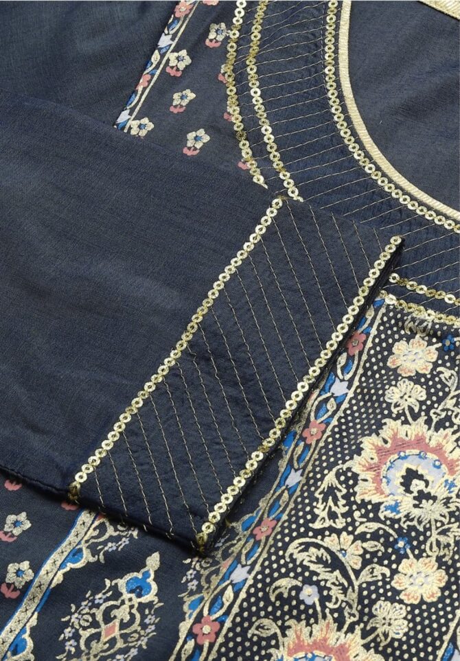 Grey Floral Printed Sequined Ethnic Kurta - Image 10